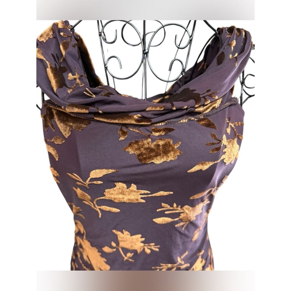 NWT Windsor Bodycon Sleeveless Brown Dress Gold Floral Velvet Burnout Y2K glam - Picture 2 of 7